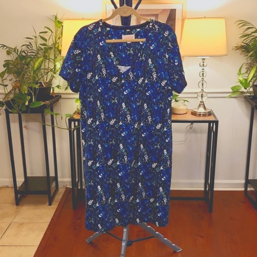 Stan Herman lounge dress with pockets, size 2XL, color periwinkle